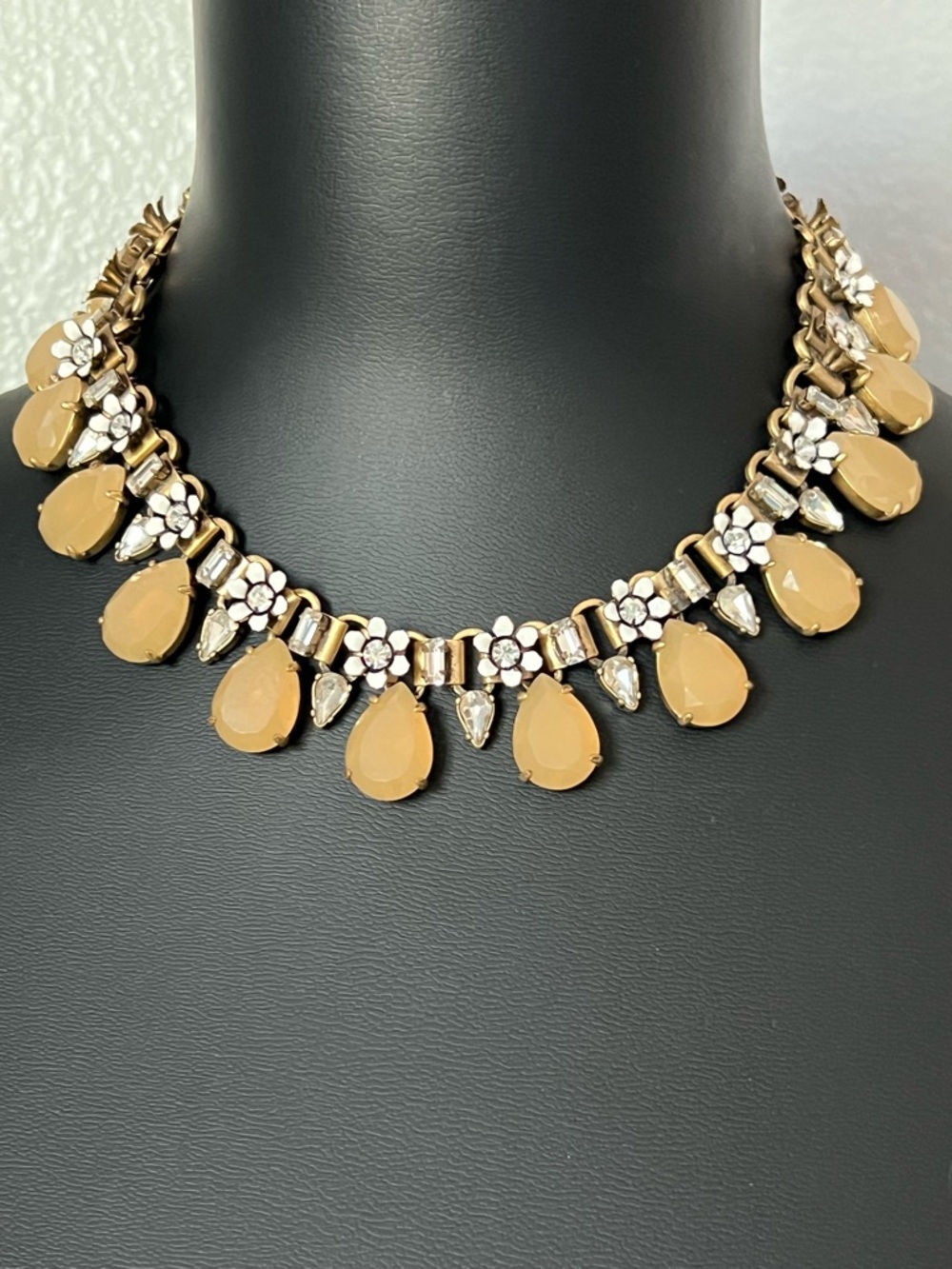 J. Crew Gold-Tone Necklace with Beige Teardrop and Crystal Accents